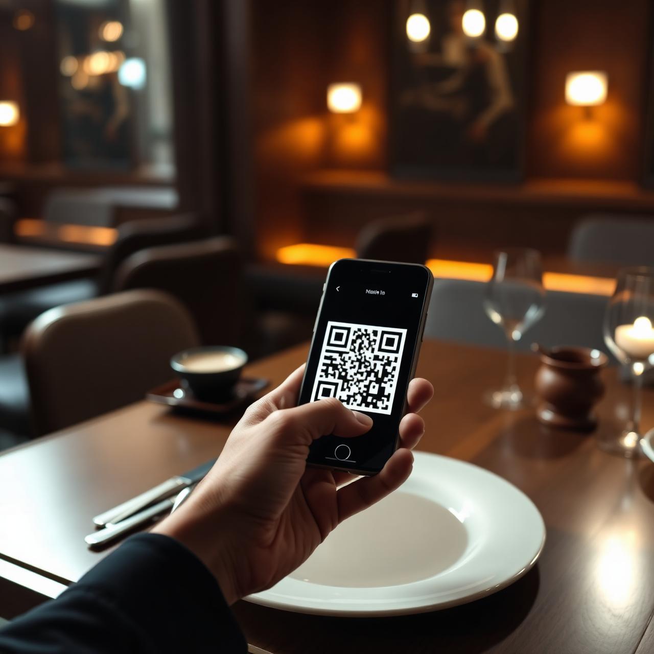 Customer scanning E-Menu Myanmar QR code at a restaurant table